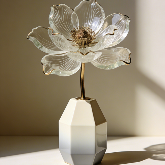 Artificial Glass Lotus Flower | Decorative Tabletop Sculpture for Modern Interiors