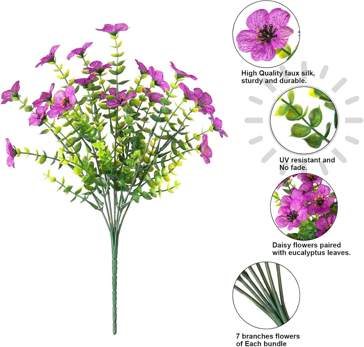 Faux Flower Daisy with Eucalyptus Leaves Fake Plants