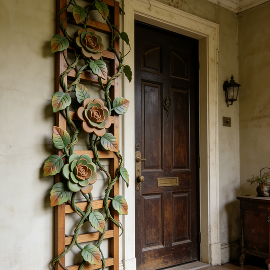 3D Floral Climbing Rose Trellis Decor - Handcrafted Faux Vine Wall Art for Entryway & Living Room