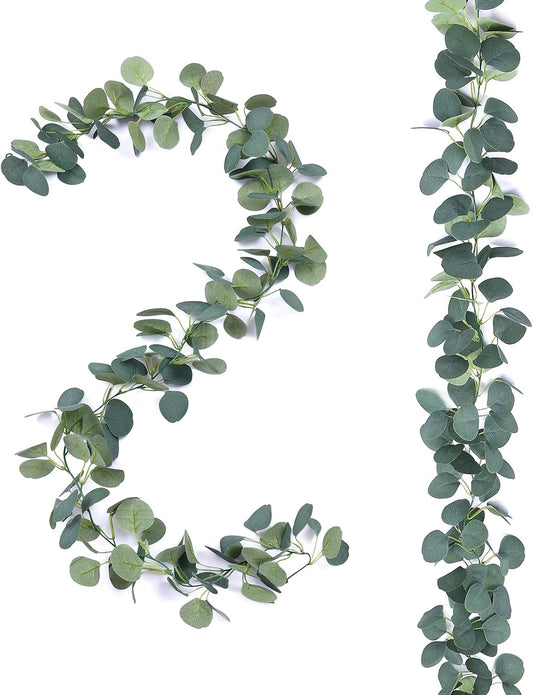 5.9' Long Faux Silver Dollar Eucalyptus Leaves Greenery Artificial Garland in Grey Green for Wedding Arch Swag Backdrop Doorways Table Runner Indoor Outdoor