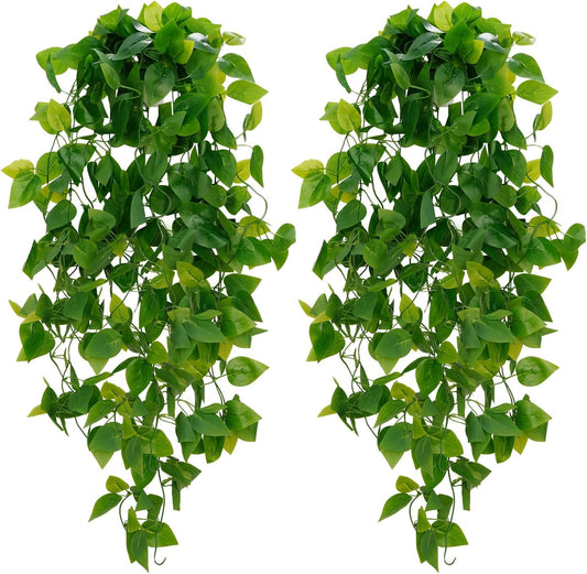 2Pcs Artificial Hanging Plant, Faux Pothos Vines