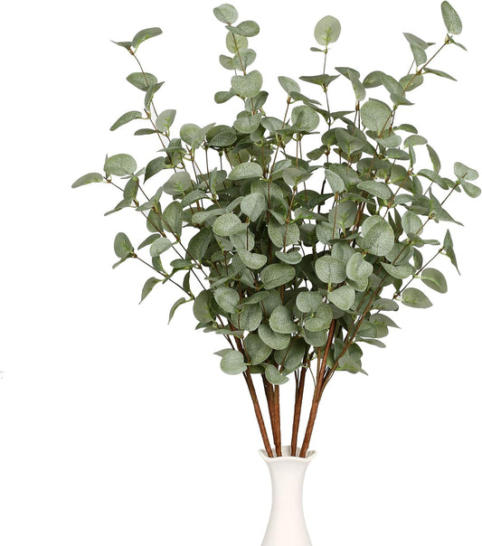 6 Pcs 27" Eucalyptus Stems Greenery Stems Eucalyptus Leaf Spray in Green Silk Plastic Plants Floral Artificial Plants
