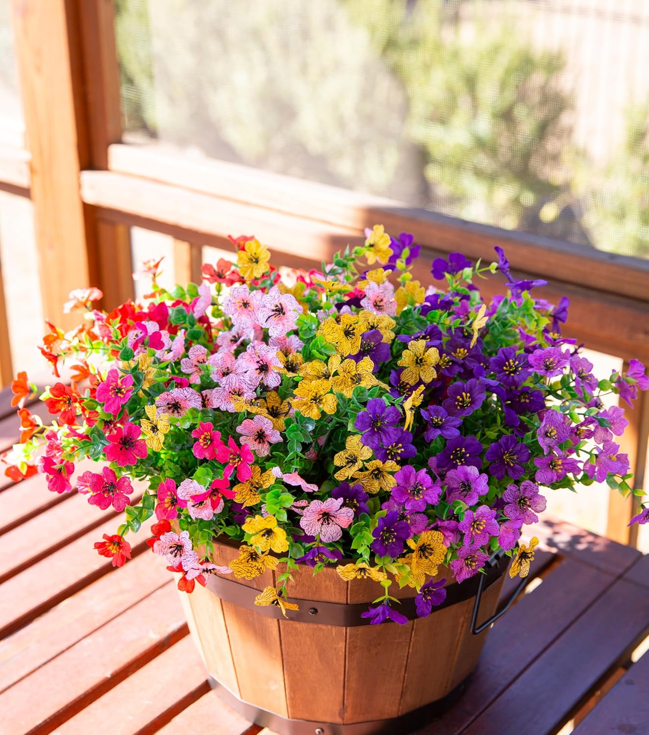 Faux Flower Daisy with Eucalyptus Leaves Fake Plants